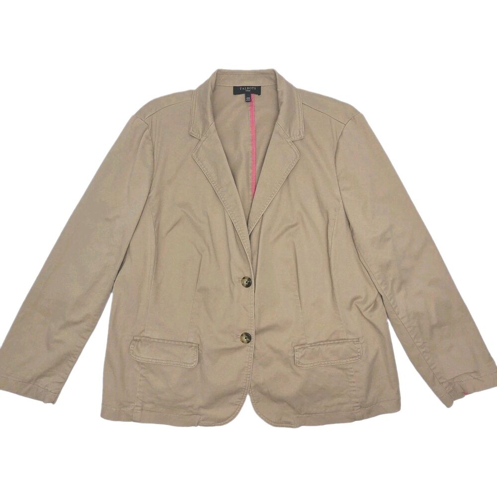 Talbots Blazer Jacket Khaki Tan Cotton Stretch Women Plus Sz 22W Button Casual